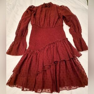 Fashion Nova Burgundy Ruffle Dress